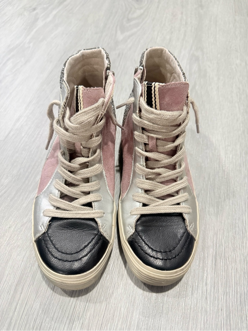 ShuShop Praise Women's Hi-Top Sneakers Lila Pink Glitter Black Side Zip